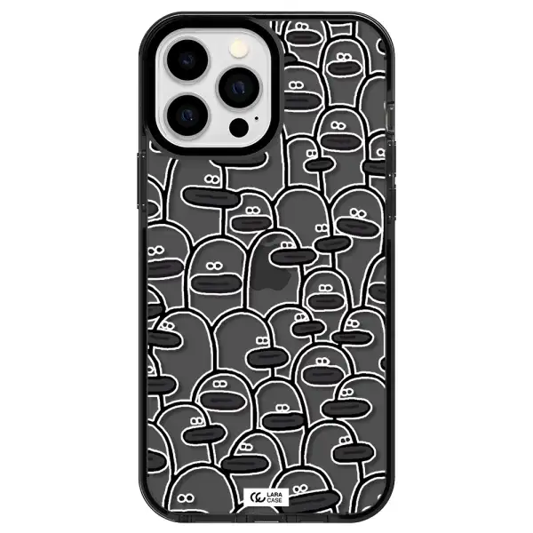 a group of white and black cartoon characters Apple iPhone 13 Pro Max impact Smoke Black Case