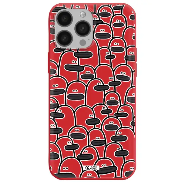a group of white and black cartoon characters Apple iPhone 13 Pro Max Silicone Imperial Red Case