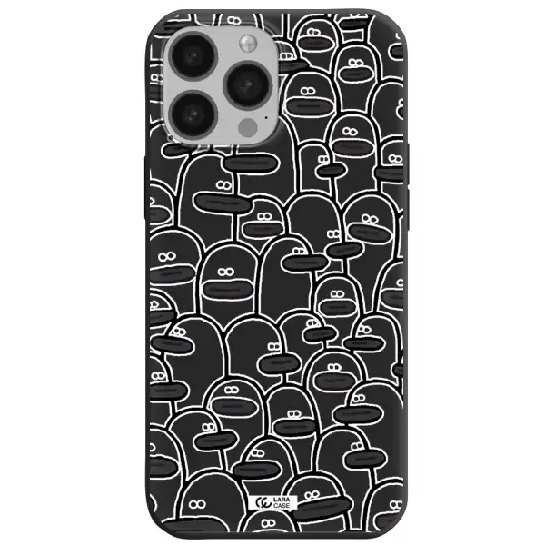 a group of white and black cartoon characters Apple iPhone 13 Pro Silicone black Case