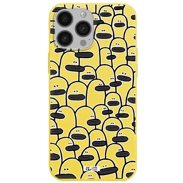 a group of white and black cartoon characters Apple iPhone 13 Pro Silicone canary yellow Case