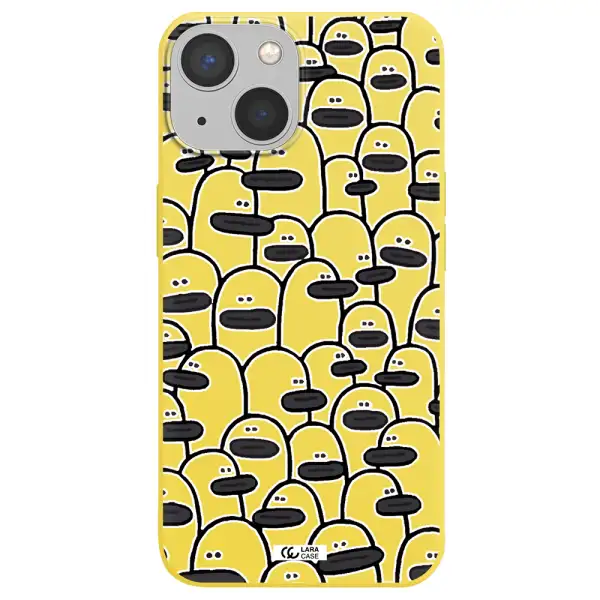 a group of white and black cartoon characters Apple iPhone 13 Silicone canary yellow Case
