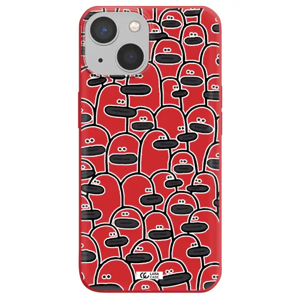 a group of white and black cartoon characters Apple iPhone 13 Silicone Imperial Red Case