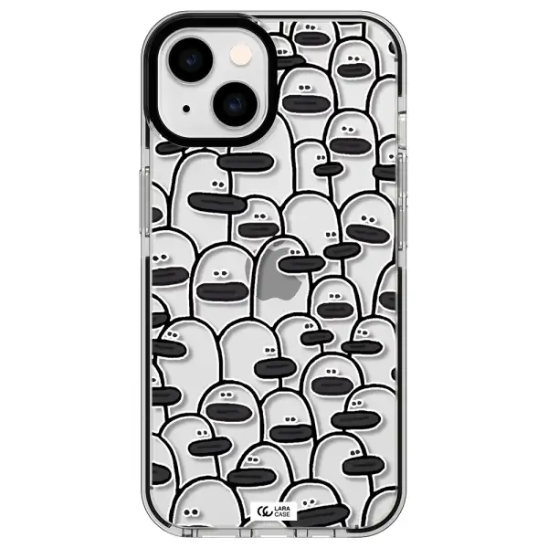 a group of white and black cartoon characters Apple iPhone 14 impact black border Case