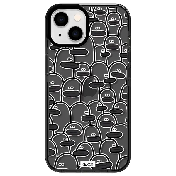 a group of white and black cartoon characters Apple iPhone 14 impact Smoke Black Case