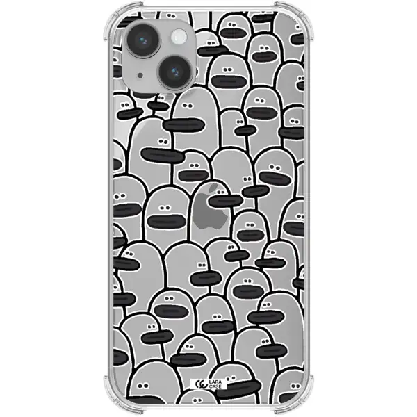a group of white and black cartoon characters Apple iPhone 14 plus Clear PC Case
