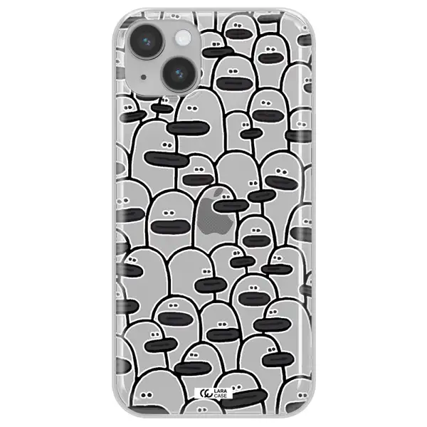 a group of white and black cartoon characters Apple iPhone 14 plus Clear TPU Case