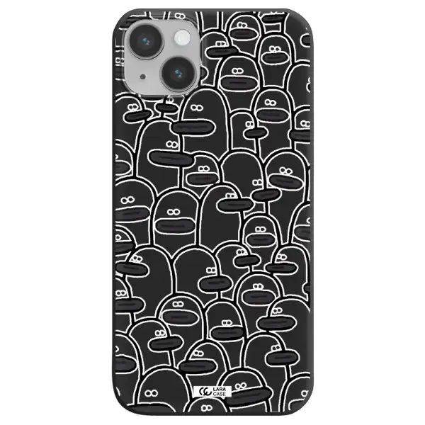 a group of white and black cartoon characters Apple iPhone 14 plus Silicone black Case