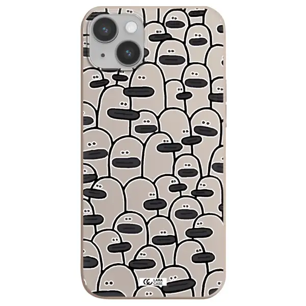 a group of white and black cartoon characters Apple iPhone 14 plus Silicone Stone Case