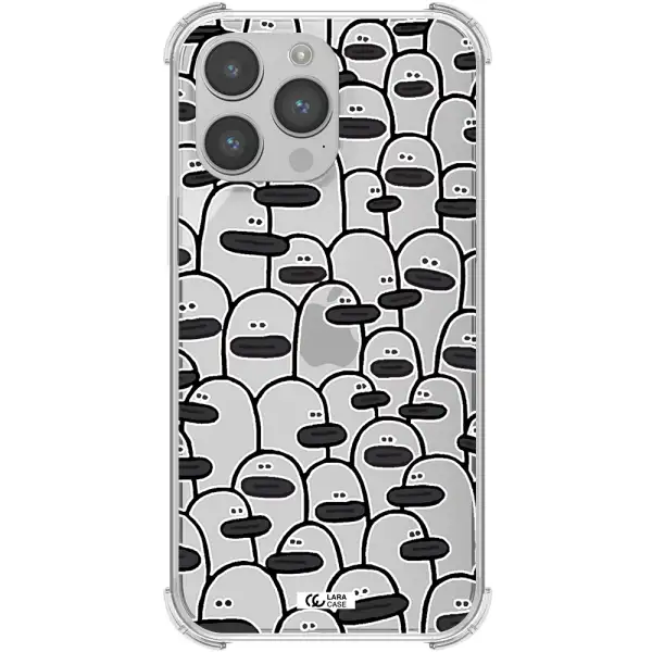 a group of white and black cartoon characters Apple iPhone 14 pro Clear PC Case