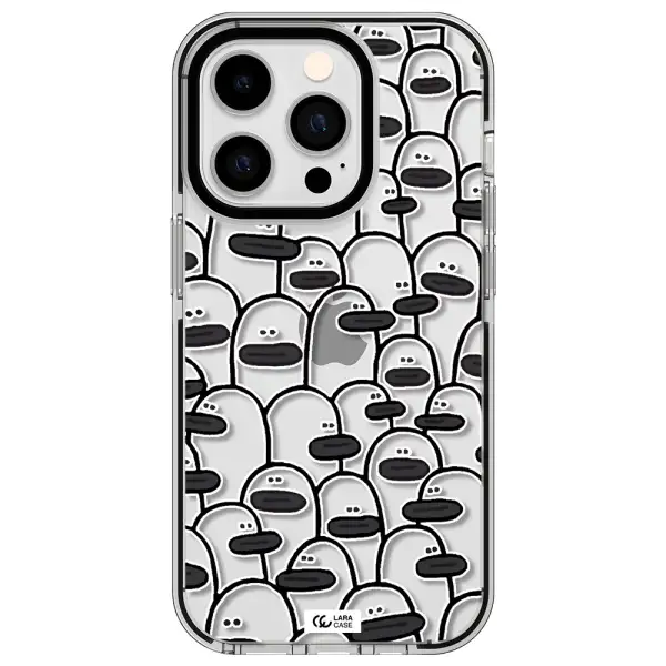 a group of white and black cartoon characters Apple iPhone 14 pro impact black border Case