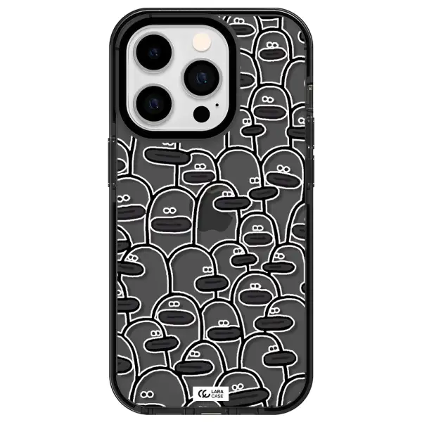a group of white and black cartoon characters Apple iPhone 14 pro impact Smoke Black Case