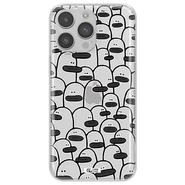 a group of white and black cartoon characters Apple iPhone 14 pro max Clear TPU Case