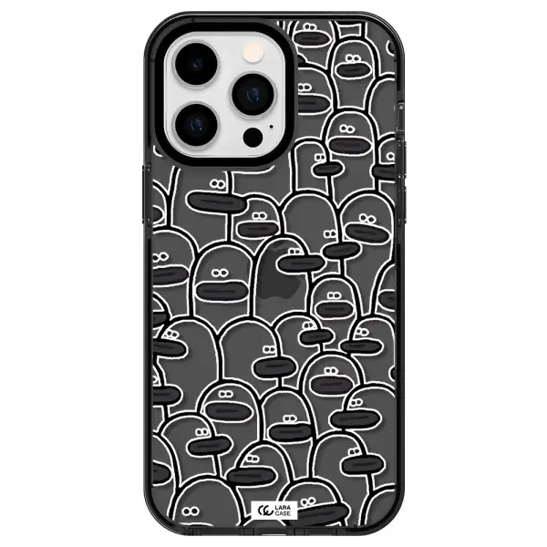 a group of white and black cartoon characters Apple iPhone 14 pro max impact Smoke Black Case