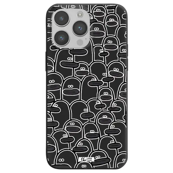 a group of white and black cartoon characters Apple iPhone 14 pro max Silicone black Case