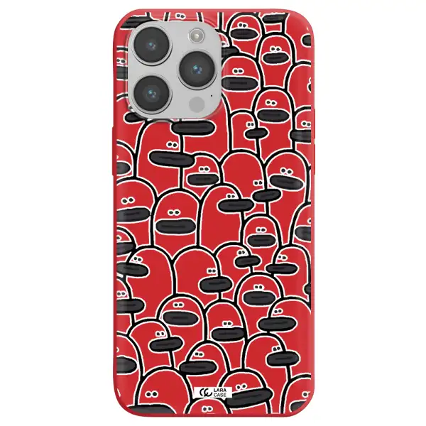 a group of white and black cartoon characters Apple iPhone 14 pro Silicone Imperial Red Case