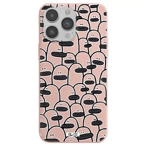 a group of white and black cartoon characters Apple iPhone 14 pro Silicone pastel pink Case