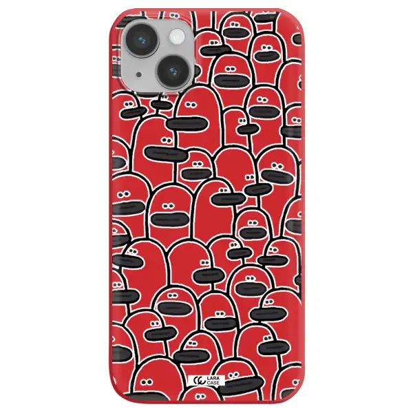 a group of white and black cartoon characters Apple iPhone 14 Silicone Imperial Red Case