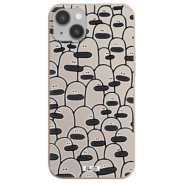 a group of white and black cartoon characters Apple iPhone 14 Silicone Stone Case