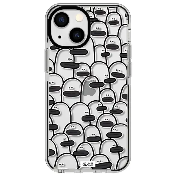 a group of white and black cartoon characters Apple iPhone 15 impact black border Case