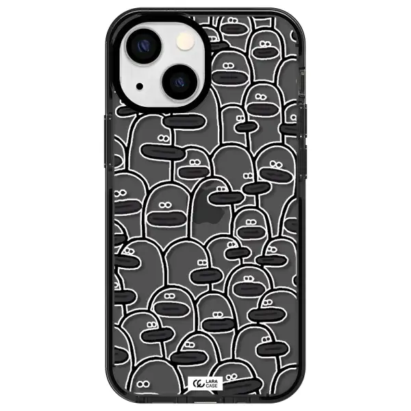 a group of white and black cartoon characters Apple iPhone 15 impact Smoke Black Case