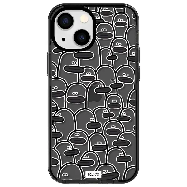 a group of white and black cartoon characters Apple iPhone 15 Plus impact Smoke Black Case