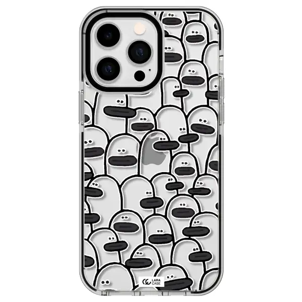 a group of white and black cartoon characters Apple iPhone 15 Pro Max impact black border Case