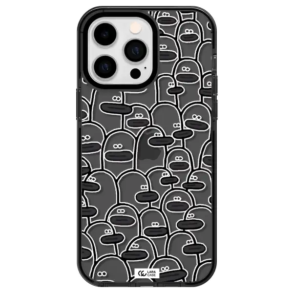 a group of white and black cartoon characters Apple iPhone 15 Pro Max impact Smoke Black Case