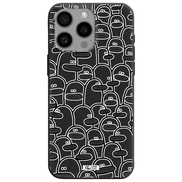 a group of white and black cartoon characters Apple Iphone 15 Pro max Silicone black Case