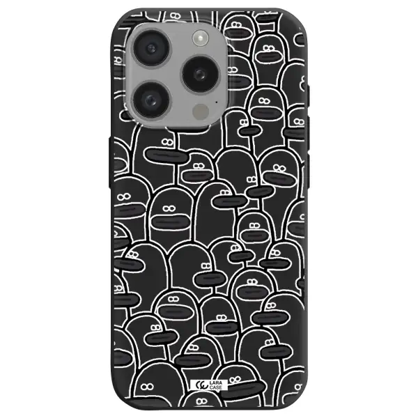 A Group Of White And Black Cartoon Characters Apple Iphone 15 Pro Silicone Black Case