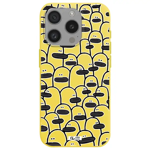 A Group Of White And Black Cartoon Characters Apple Iphone 15 Pro Silicone Canary Yellow Case