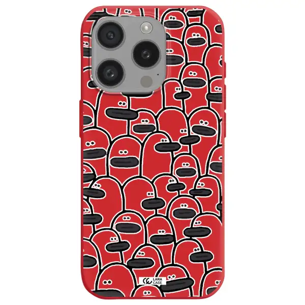 A Group Of White And Black Cartoon Characters Apple Iphone 15 Pro Silicone Imperial Red Case