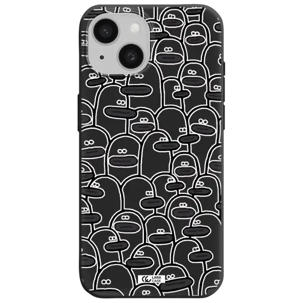 a group of white and black cartoon characters Apple iPhone 15 Silicone black Case