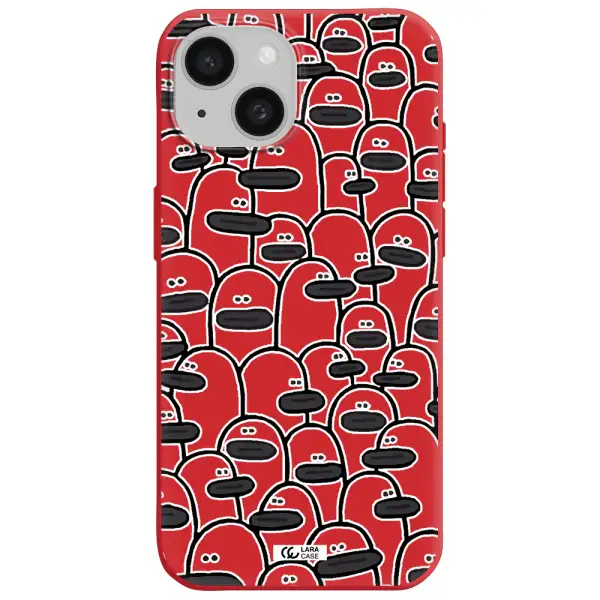 A Group Of White And Black Cartoon Characters Apple Iphone 15 Silicone Imperial Red Case