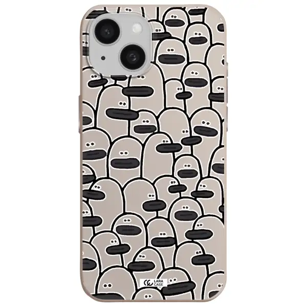 a group of white and black cartoon characters Apple iPhone 15 Silicone Stone Case