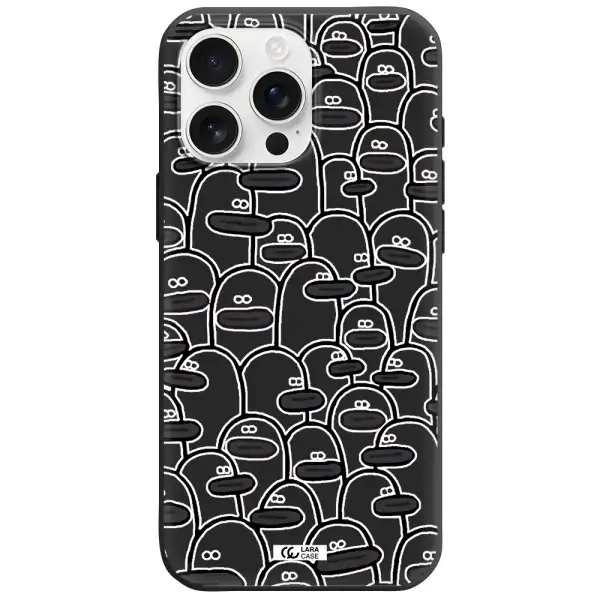 A Group Of White And Black Cartoon Characters Apple Iphone 16 Pro Max Silicone Black Case
