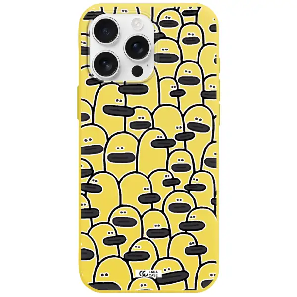 A Group Of White And Black Cartoon Characters Apple Iphone 16 Pro Max Silicone Canary Yellow Case