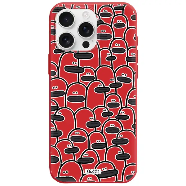 A Group Of White And Black Cartoon Characters Apple Iphone 16 Pro Max Silicone Imperial Red Case