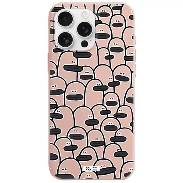 A Group Of White And Black Cartoon Characters Apple Iphone 16 Pro Max Silicone Pastel Pink Case