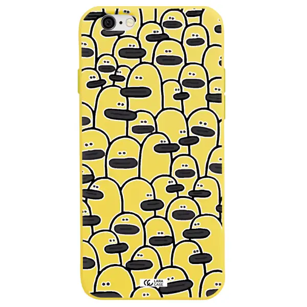 a group of white and black cartoon characters Apple iPhone 6 Silicone canary yellow Case