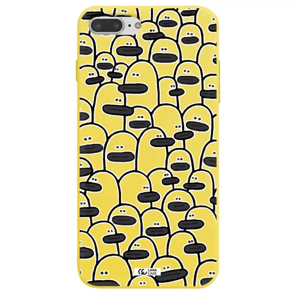 a group of white and black cartoon characters Apple iPhone 7 plus Silicone canary yellow Case