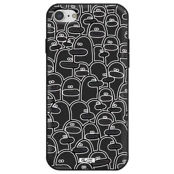 a group of white and black cartoon characters Apple iPhone 7 Silicone black Case