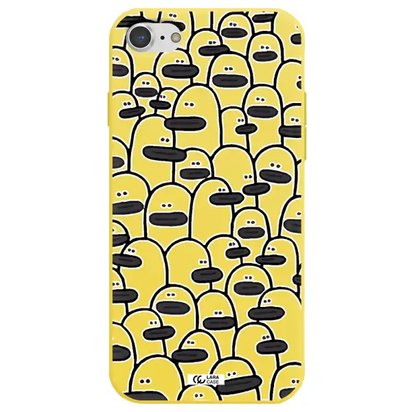 a group of white and black cartoon characters Apple iPhone 7 Silicone canary yellow Case