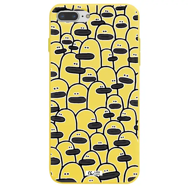 a group of white and black cartoon characters Apple iPhone 8 plus Silicone canary yellow Case