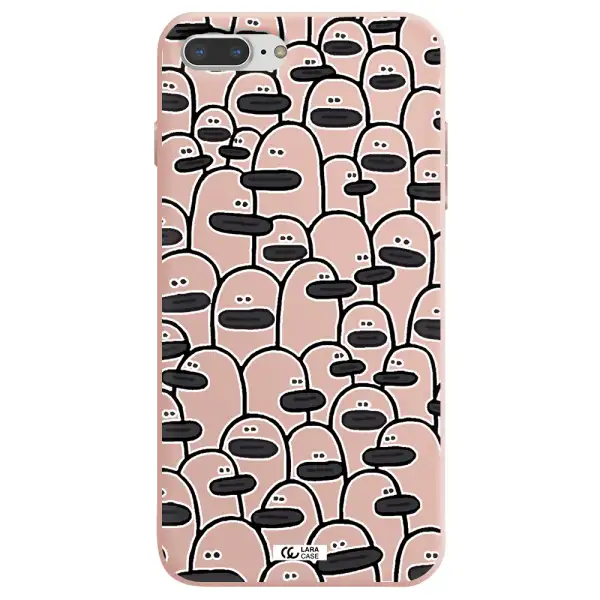 a group of white and black cartoon characters Apple iPhone 8 plus Silicone pastel pink Case