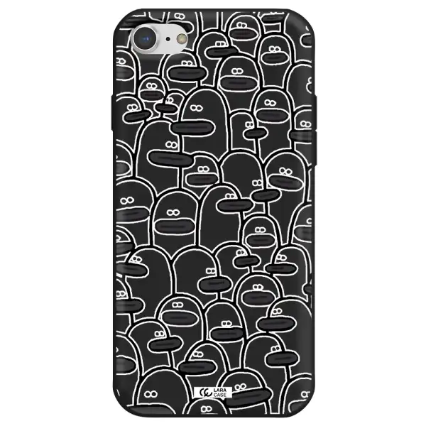 a group of white and black cartoon characters Apple iPhone 8 Silicone black Case