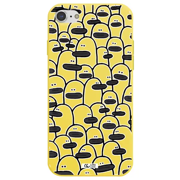 a group of white and black cartoon characters Apple iPhone 8 Silicone canary yellow Case
