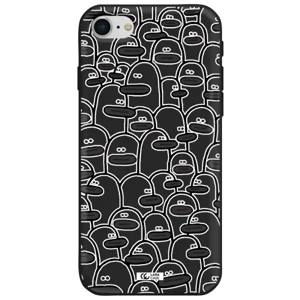 a group of white and black cartoon characters Apple iPhone se 2020 Silicone black Case