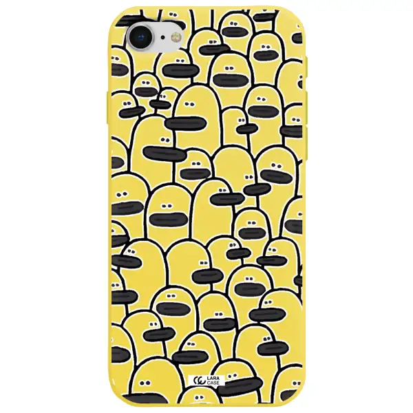 a group of white and black cartoon characters Apple iPhone se 2020 Silicone canary yellow Case