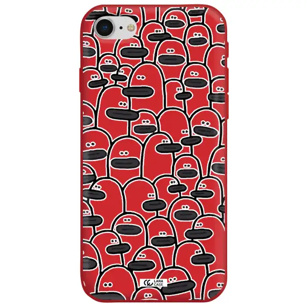 a group of white and black cartoon characters Apple iPhone se 2020 Silicone Imperial Red Case