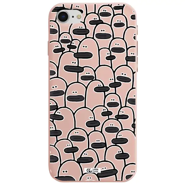 a group of white and black cartoon characters Apple iPhone se 2020 Silicone pastel pink Case